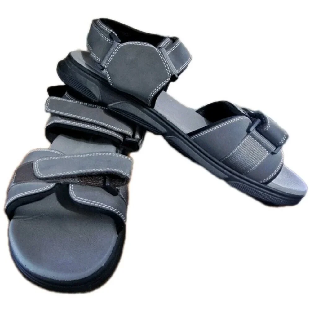 Bruno Marc Mens 14 Gray Outdoor Hook & Loop Sandals New With Flaw